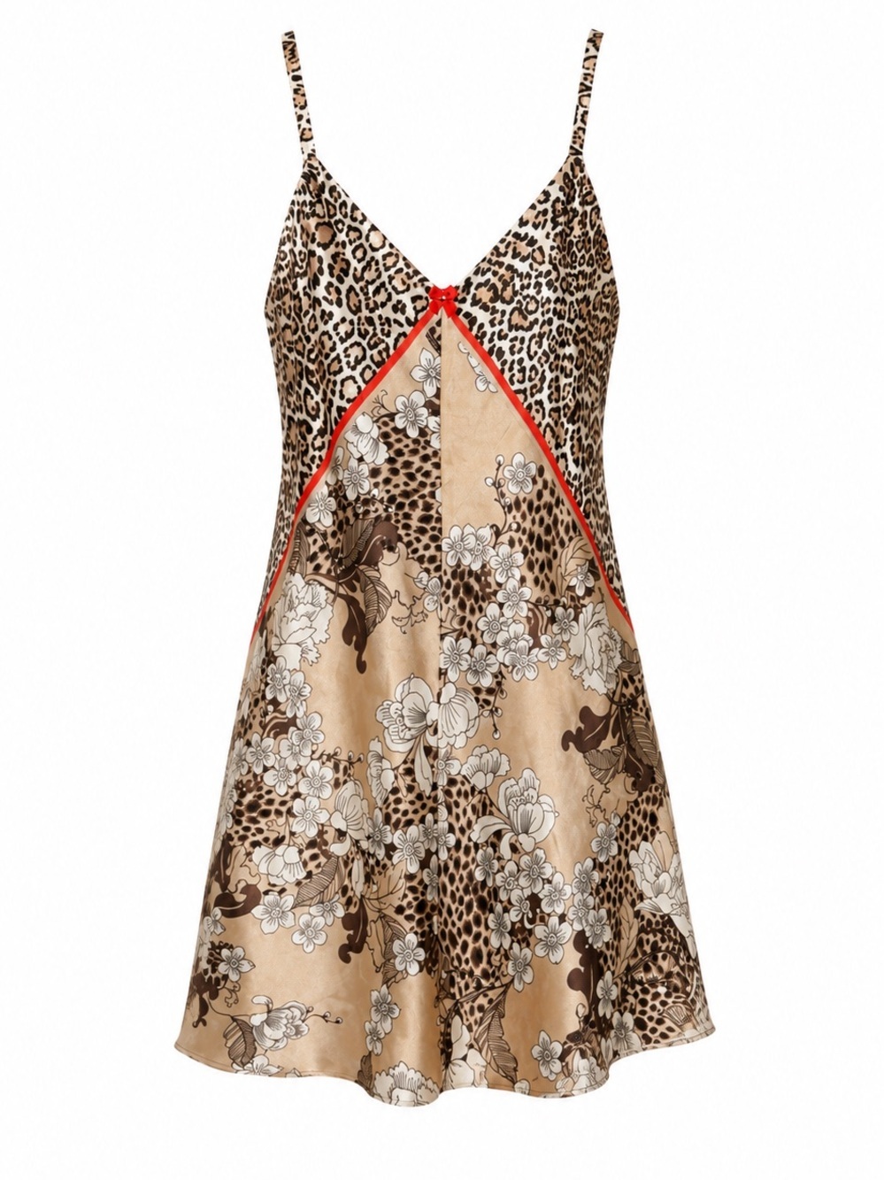 Jones NewYork | L | Silk-Look Leopard & Floral Slip Nightdress with Red Trim - Picture 2 of 4